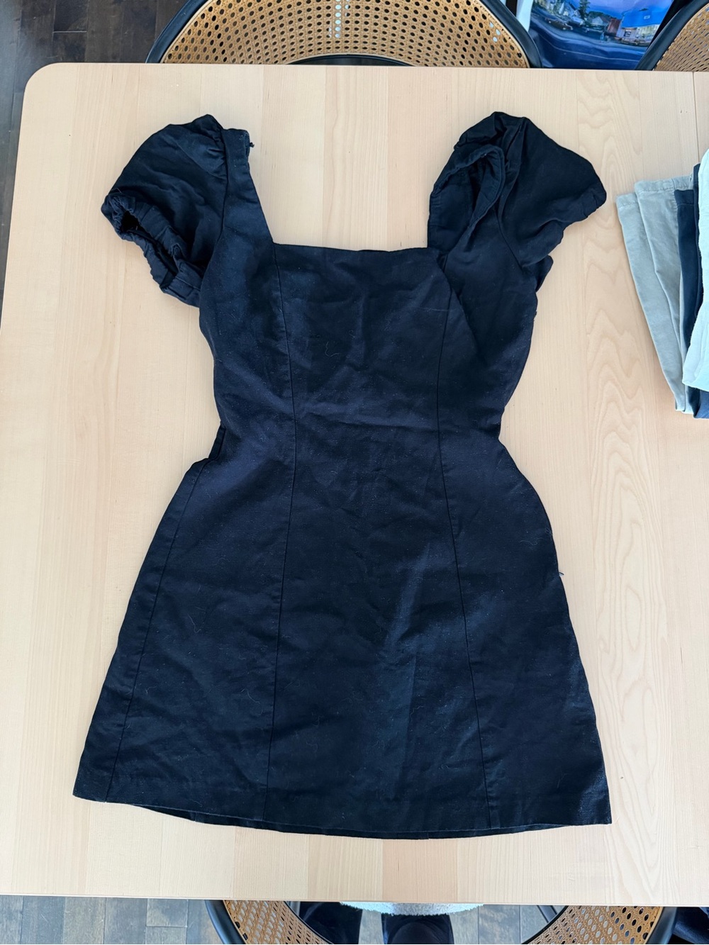 Zara Black Puff-Sleeve Square-Neck Mini Dress
